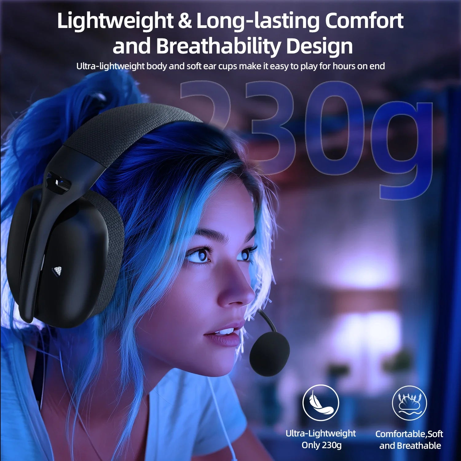 LunaPlay UltraLight Wireless Gaming Headset