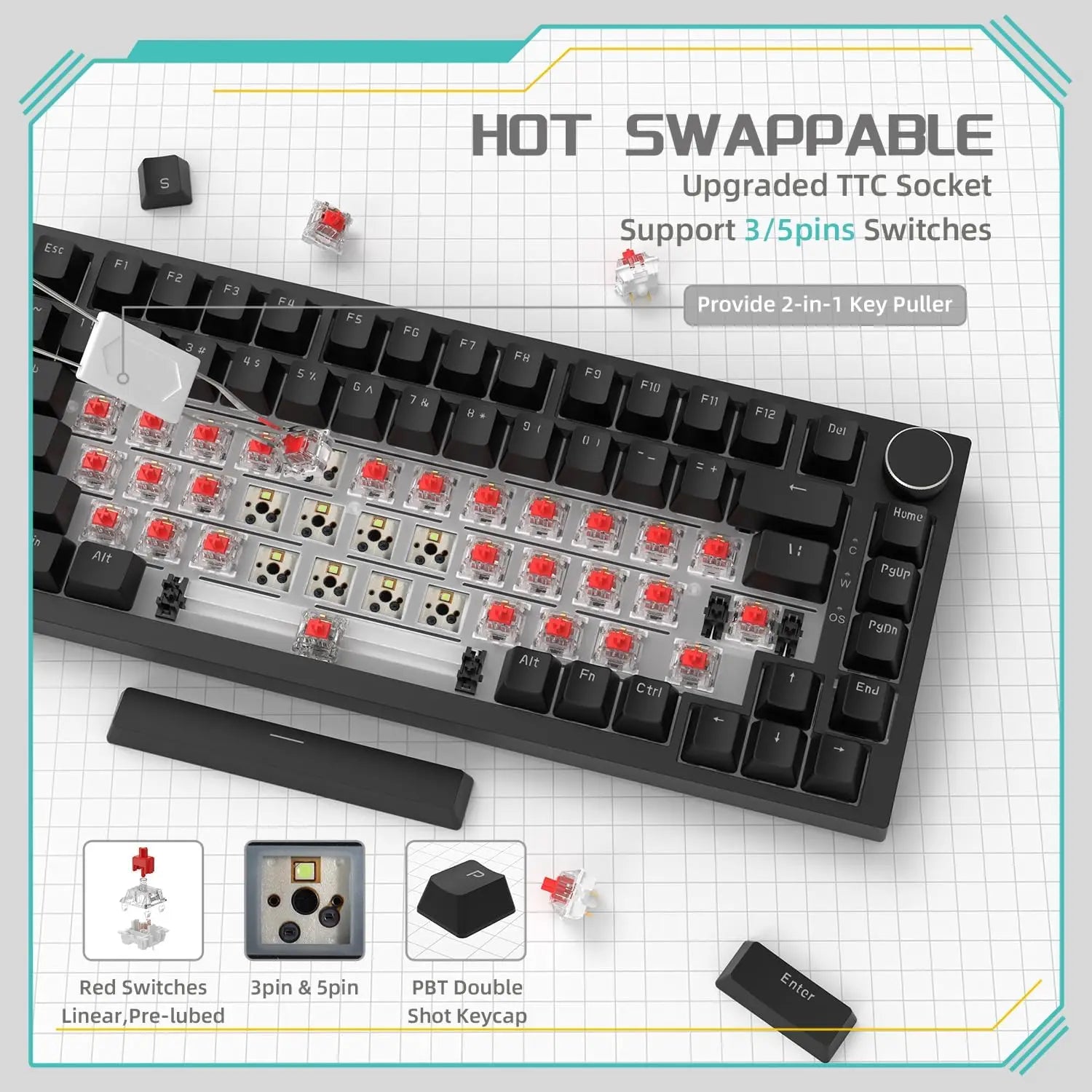 CrimsonStrike Pro Mechanical Wired HotSwap Keyboard